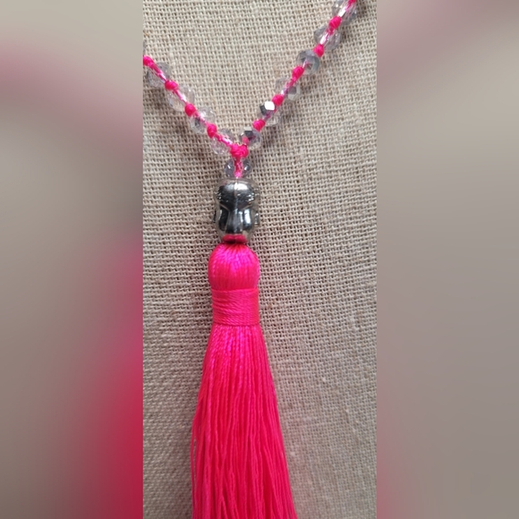 Hot Pink Buddha Tassel Beaded Necklace - Picture 4 of 14